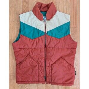 Vintage Pacific Trail Puffer Vest Mens M Color Block Zip Jacket Retro 80s 90s